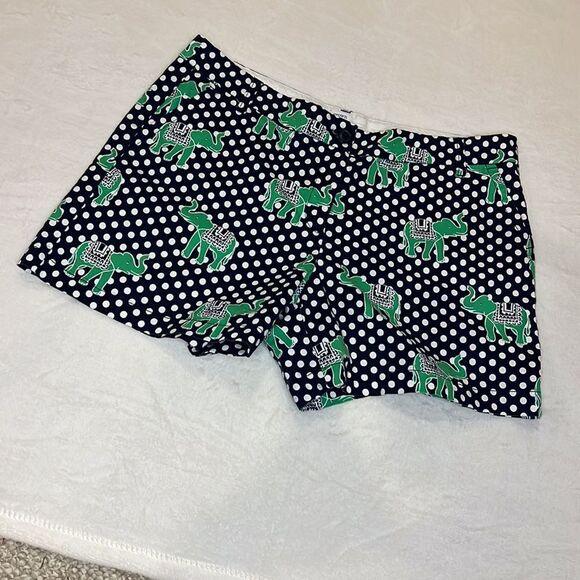 Crown & Ivy Navy & White Polka Dot Shorts with Green Elephants - Size 16 - Picture 2 of 9